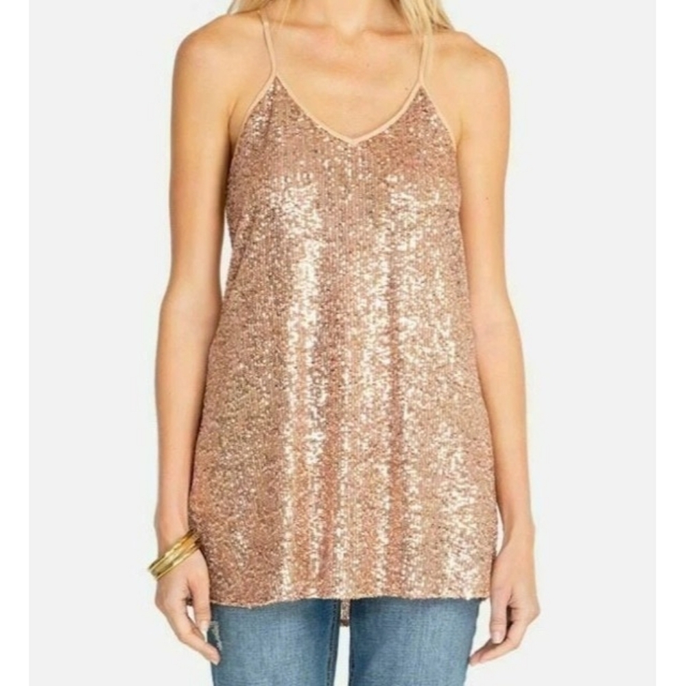 Johnny‎ Was Jade Rose Gold Sequin Embellished Fiona Cami Top Size Medium